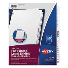Preprinted Legal Exhibit Side Tab Index Dividers, Avery Style, 25-Tab, 1 to 25, 11 x 8.5, White, 1 S