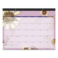 Paper Flowers Desk Pad, Floral Artwork, 22 x 17, Black Binding, Clear Corners, 12-Month (Jan to Dec)