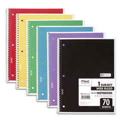 Spiral Notebook, 3-Hole Punched, 1-Subject, Wide/Legal Rule, Randomly Assorted Cover Color, (70) 10.
