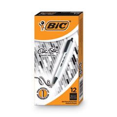 Clic Stic Ballpoint Pen, Retractable, Medium 1 mm, Black Ink, White Barrel, Dozen