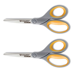 Titanium Bonded Scissors, 8" Long, 3.5" Cut Length, Straight Gray/Yellow Handle, 2/Pack