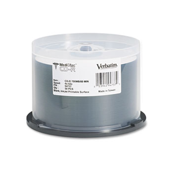 Verbatim Medical Grade CD-R Discs, 700MB/80min, 52x, Spindle, White, 50/Pack
