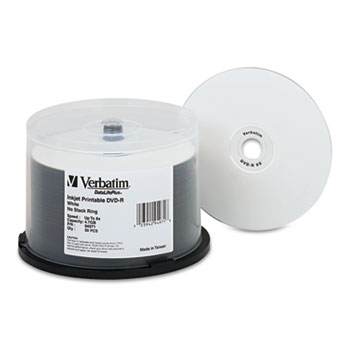 Verbatim&#174; DVD-R Discs 4.7GB 8X DataLifePlus White Inkjet Printable, 50/PK Spindle