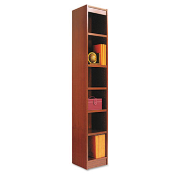 Alera Narrow Profile Bookcase, Wood Veneer, Six-Shelf, 11.81w x 11.81d x 71.73h, Medium Cherry