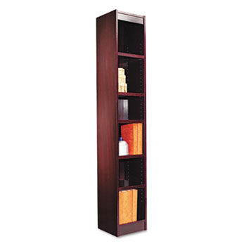 Alera Narrow Profile Bookcase, Wood Veneer, Six-Shelf, 11.81w x 11.81d x 71.73h, Mahogany