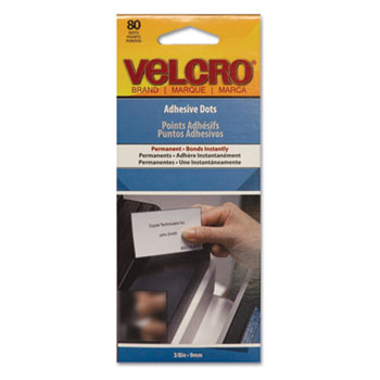 VELCRO Brand Adhesive-Backed Dots, Permanent, 3/8&quot; diameter, 80/Pack