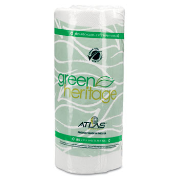 Resolute Tissue Green Heritage Kitchen Roll Towels, 9&quot; x 11&quot;, White, 85/Roll, 30 Rolls/Carton