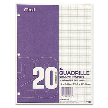 Mead&#174; Graph Paper, Quadrille (4 sq/in), 8 1/2 x 11, White, 20 Sheets/Pad, 12 Pads/Pack