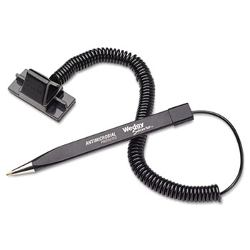 MMF Industries™ Wedgy Secure Ballpoint Stick Coil Pen with Scabbard Base, Black Ink, Fine
