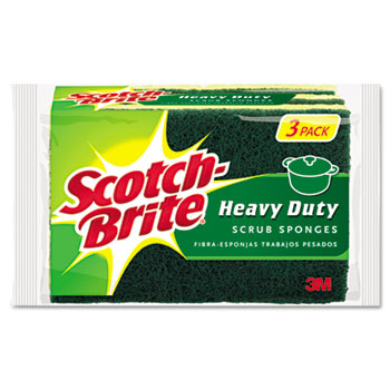 3M Scotch-Brite™ Heavy-Duty Scrub Sponge, 4 1/2 x 2 7/10 x 3/5 Green/Yellow, 3/Pack