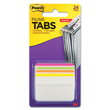 Post-it&#174; Tabs Angled Tabs, 2 x 1 1/2, Striped, Assorted Brights, 24/Pack