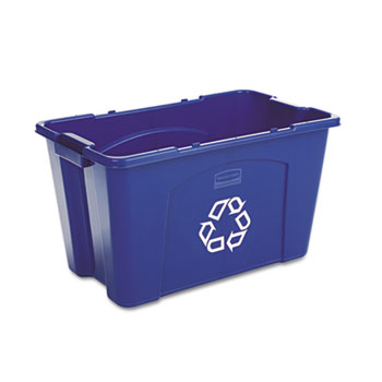 Rubbermaid&#174; Commercial Stacking Recycle Bin, Rectangular, Polyethylene, 18gal, Blue