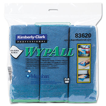 WypAll Microfiber Reusable Cloths, Blue, 4 Packs Of 6 Cloths, 24 Cloths/Carton