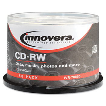 Innovera&#174; CD-RW Rewritable Disc, 700 MB/80 min, 12x, Spindle, Silver, 50/Pack