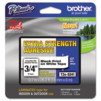 Brother P-Touch TZe Extra-Strength Adhesive Laminated Labeling Tape, 3/4w, Black on White