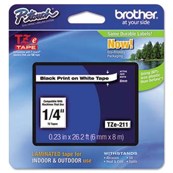Brother P-Touch TZe Standard Adhesive Laminated Labeling Tape, 1/4w, Black on White