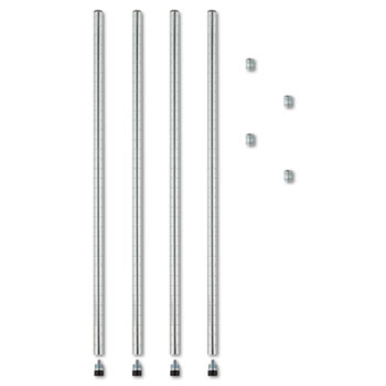 Alera Stackable Posts For Wire Shelving, 36&quot; High, Silver, 4/Pack