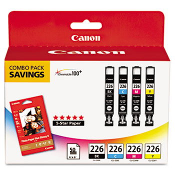Canon&#174; 4546B007AA (CLI-226) ChromaLife100+ Ink/Paper Combo, Black/Cyan/Magenta/Yellow