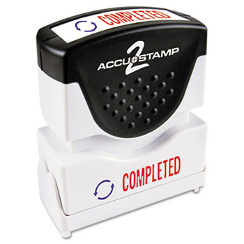 ACCUSTAMP2 Pre-Inked Shutter Stamp with Microban, Red/Blue, COMPLETED, 1 5/8 x 1/2