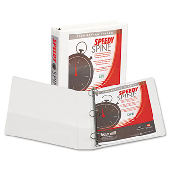 Samsill Speedy Spine™ Time Saving/Easy Spine Label Inserting 3 Ring View Binder, 1.5 Inch Round Ring, Customizable Clear View Cover, White