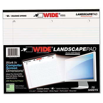 Roaring Spring WIDE Landscape Format Writing Pad, College Ruled, 11 x 9-1/2, White, 75 Sheets