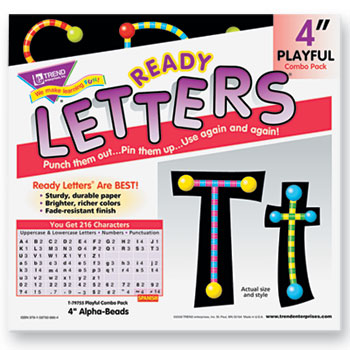TREND&#174; Ready Letters Alpha-Beads Letter Combo Pack, Black,Multiple Colors, 4&quot;h, 216/Set