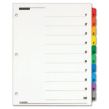 Cardinal&#174; Traditional OneStep Index System, 10-Tab, 1-10, Letter, Multicolor, 10/Set