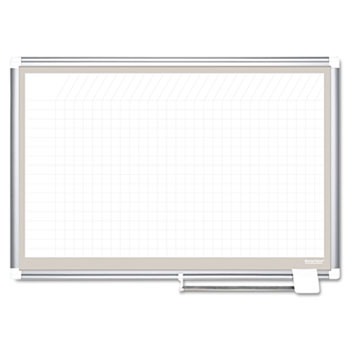 MasterVision All Purpose Porcelain Dry Erase Planning Board, 1x2 Grid, 36x24, Aluminum Frame