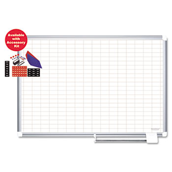 MasterVision Grid Planning Board w/ Accessories, 1x2&quot; Grid, 48x36, White/Silver