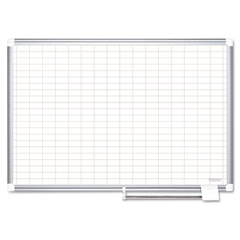 MasterVision Grid Planning Board, 1x2&quot; Grid, 48x36, White/Silver