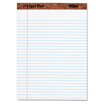 TOPS™ The Legal Pad Ruled Perforated Pads, 8 1/2 x 11 3/4, White, 50 Sheets
