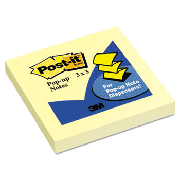 Post-it&#174; Original Pop-up Notes Canary Yellow Refill, 3 x 3, 12/PK
