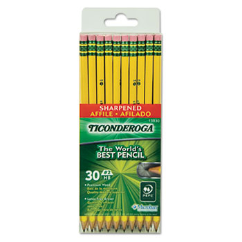 Ticonderoga&#174; Pre-Sharpened Pencil, HB, #2, Yellow Barrel, 30/Pack