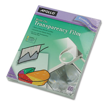 Apollo Write-On Transparency Film, Letter, Clear, 100/Box