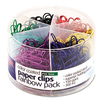 Officemate Plastic Coated Paper Clips, Assorted Colors, 300 Small Clips, 150 Giant Clips