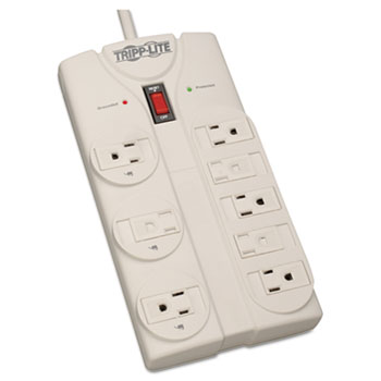 Tripp Lite TLP808 Surge Suppressor, 8 Outlets, 8 ft Cord, 1440 Joules, Light Gray