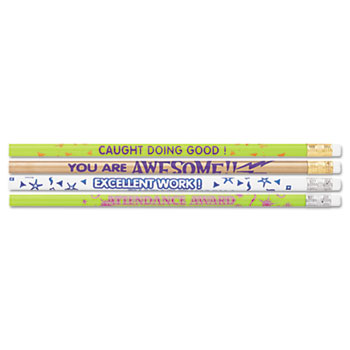 Moon Products Award Woodcase Pencil, Motivational Assortment, HB #2, 144/Box