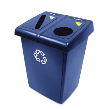 Rubbermaid&#174; Commercial Glutton Recycling Station, Two-Stream, 46 gal, Blue