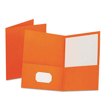Oxford™ Twin-Pocket Folder, Embossed Leather Grain Paper, Orange, 25/BX
