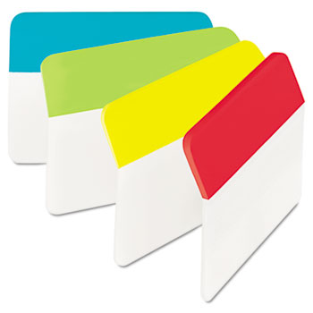 3M™ Angled Tabs, 2 x 1 1/2, Solid, Aqua/Lime/Red/Yellow, 24/Pack