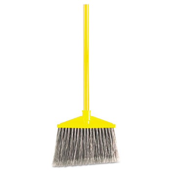 Rubbermaid&#174; Commercial Angle Broom, Vinyl-Coated Metal Handle, Flagged Polypropylene Fill, 46 7/8 inch, 10.5 inch face, Yellow/Gray