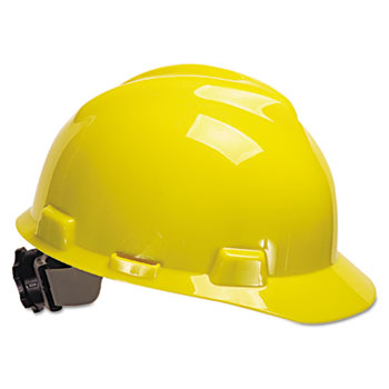 MSA V-Gard Hard Hats, Fas-Trac Ratchet Suspension, Size 6 1/2 - 8, Yellow