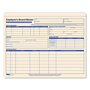 TOPS™ Employee Record Master File Jacket, 9 1/2 x 11 3/4, 10 Point Manila, 20/Pack