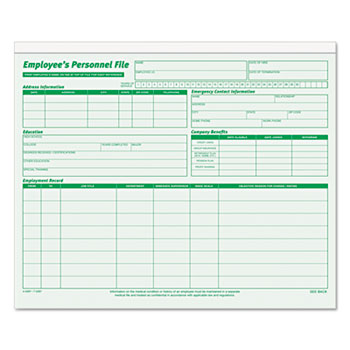 TOPS™ Employee Record File Folders, Straight Cut, Letter, 2-Sided, Green Ink, 20/Pack
