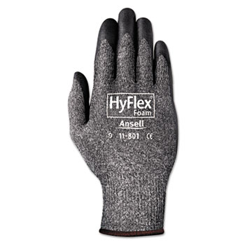 AnsellPro HyFlex Foam Gloves, Dark Gray/Black, Size 10, 12 Pairs