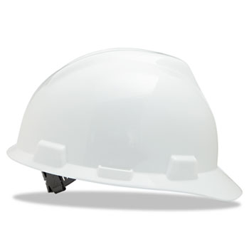 MSA V-Gard Hard Hats, Staz-On Pin-Lock Suspension, Size 6 1/2 - 8, White