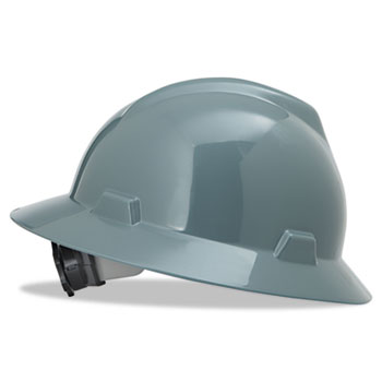 MSA V-Gard Hard Hats, Fas-Trac Ratchet Suspension, Size 6 1/2 - 8, Gray
