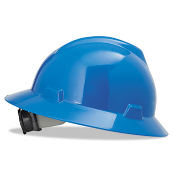 MSA V-Gard Hard Hats, Fas-Trac Ratchet Suspension, Size 6 1/2 - 8, Blue