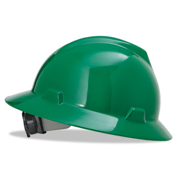 MSA V-Gard Hard Hats, Fas-Trac Ratchet Suspension, Size 6 1/2 - 8, Green