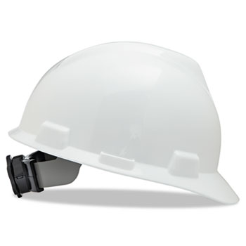 MSA V-Gard Hard Hats, Fas-Trac Ratchet Suspension, Size 6 1/2 - 8, White